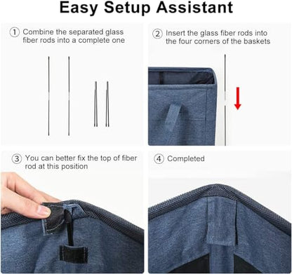 Narrow Laundry Hamper, Skinny Laundry Basket, 45L Blue, 21" | Slim Laundry hamper for Small Spaces laundry bag with handle, Foldable clothes hampers for laundry basket organizer - color: Denim Blue