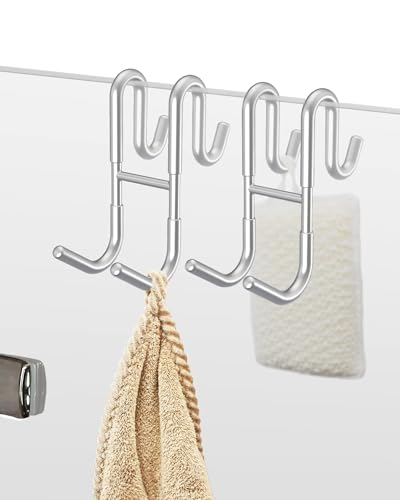 Frameless Shower Door Hooks, 2 Pack Bathroom Towel Hooks | For hanging towels, robes, squeegees and bath accessories on frameless shower doors. - style: Clear 2 Pack
