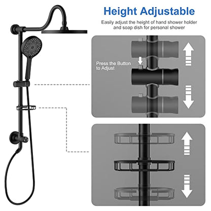 Tearel 9 Inches Rainfall Shower Head and Handheld Showerhead Combo Shower System with Slide Bar, Matte Black - color: Matte Black