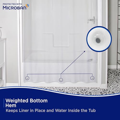 Kenney MB61122PK2 Microban Protected Lightweight 2.8 Gauge Waterproof PEVA Shower Curtain Liner with Durable Eyelet Hang Holes and Weighted Magnetic Hem for Bathroom, 70" W x 72" H, Clear, 2-Pack - color: Clear
