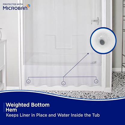 Kenney MB61122PK2 Microban Protected Lightweight 2.8 Gauge Waterproof PEVA Shower Curtain Liner with Durable Eyelet Hang Holes and Weighted Magnetic Hem for Bathroom, 70" W x 72" H, Clear, 2-Pack - color: Clear
