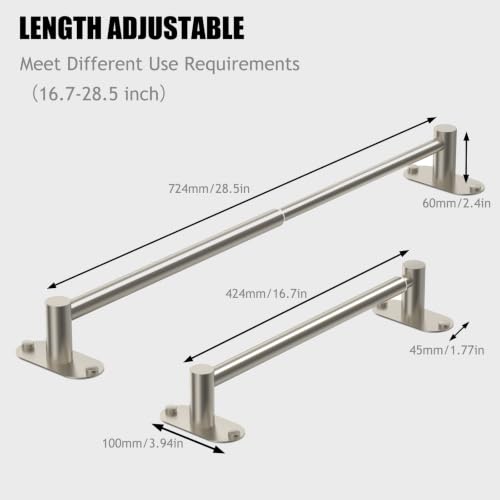 Towel Bar, Adhesive or Drill Wall Mount, Brushed Nickel, 1 Pack | Adjustable 16.7 to 28.5 Inch, 304 Stainless Steel Hand Towel Holder, Round Base Towel Racks for Bathroom, Kitchen Use - color: Extended Length–nickel