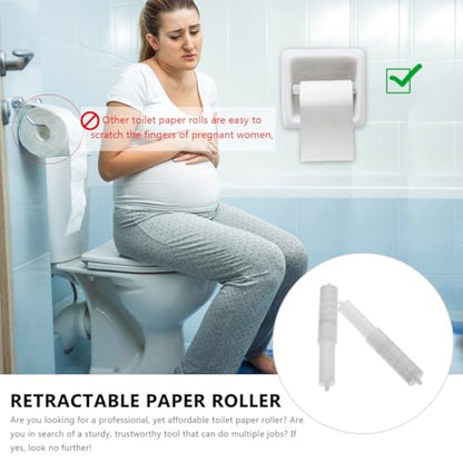 Homoyoyo White Toilet Paper Holder Spring Loaded Toilet Paper Rod Plastic Roller Replacement Rod for Homeowners, Maintenance Staff for Hotel/Home/Office Bathroom Renovation, Recessed Holder 5.7Inch