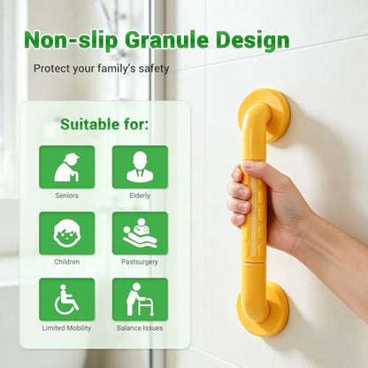 2 Pack Anti Bathroom Grab Rail,12inch Yellow Stainless Steel Shower Hand Rail,Safety Hand Rail Support for Elderly, Children and Disability