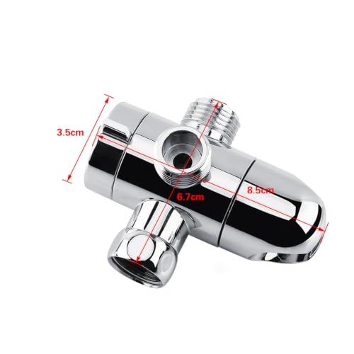 3 Way Shower Diverter Valve, 1/2 In IPS Metal Shower Head Splitter | Shower Holder, Dual External Male Threaded Ports, Switchable Water Outlets, for Standard Household Shower System