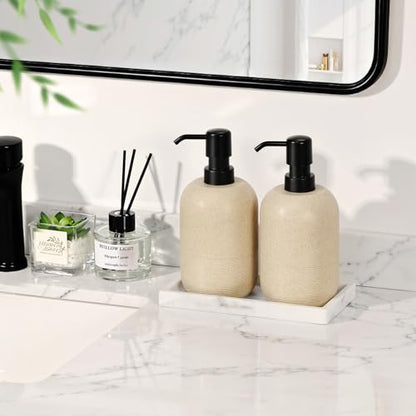 Luxspire Soap Dispenser Cylinder-Shaped Resin Soap Dispenser, Beige, 2pack | 450ml Premium sandstone resin, modern cylindrical design easy clean pump, 2 bottles, multi-purpose liquid storage - color: Beige+beige