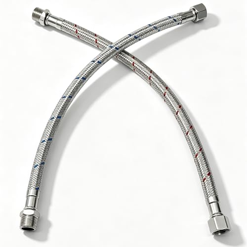 12 Inch Faucet Supply Lines, 3/8 OD Comp (Male) x 3/8 Comp (Female) Connector Braided Stainless Steel Extension Hoses for Bathroom Kitchen Sink（1 Pair）