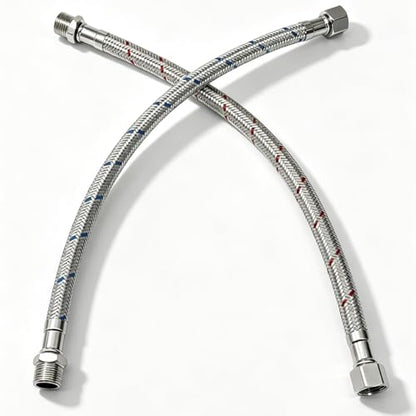 12 Inch Faucet Supply Lines, 3/8 OD Comp (Male) x 3/8 Comp (Female) Connector Braided Stainless Steel Extension Hoses for Bathroom Kitchen Sink（1 Pair）