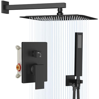 Gabrylly Rain Shower Head with Handheld Spray Combo, 10", Matte Black | All Metal Shower System, High Pressure Rainfall Shower Faucet Set, Solid Brass Shower Valve Complete Shower Set for Bathroom - color: Matte Black, size: 10 Inch