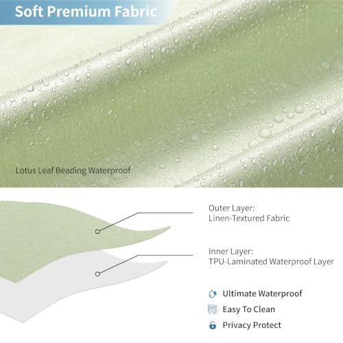 Waterproof Fabric Shower Curtain,No Liner Needed,72x72,Green | 2-in-1 Design,Linen Textured,100% Waterproof TPU-Laminated Backing,Magnetic Weighted,Machine Washable,For Bathroom,Hotel - color: Green, size: 72"W x 72"L (Pack of 1)