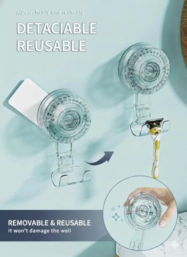 HOME&I Twist-to-Lock Razor Holder for Shower, 2 Pack Clear Suction Cup Bathroom Hooks with Double Hook Design, No-Drill Wall Mount Organizer for Razor, Loofah, Washcloth & Shower Accessories - style: Twist Lock+Double Hook