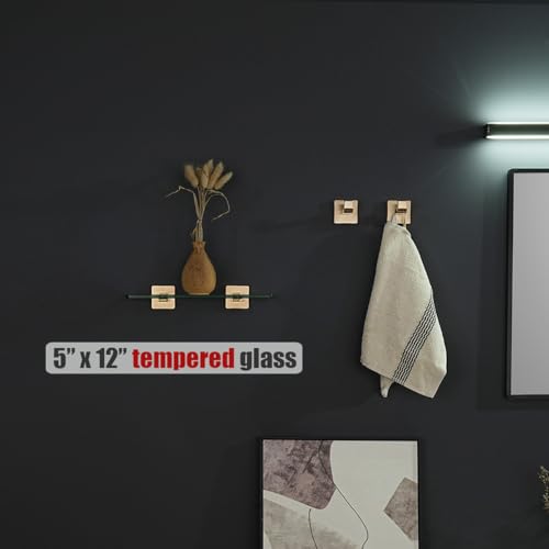 JQK Bathroom Glass Shelf, Tempered Glass Shower Storage 12 by 5 inches, 304 Stainless Steel Champagne Bronze Wall Mount, TGS201L12-CB - color: Champagne Bronze, size: 12 Inch