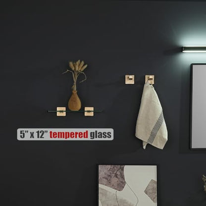 JQK Bathroom Glass Shelf, Tempered Glass Shower Storage 12 by 5 inches, 304 Stainless Steel Champagne Bronze Wall Mount, TGS201L12-CB - color: Champagne Bronze, size: 12 Inch