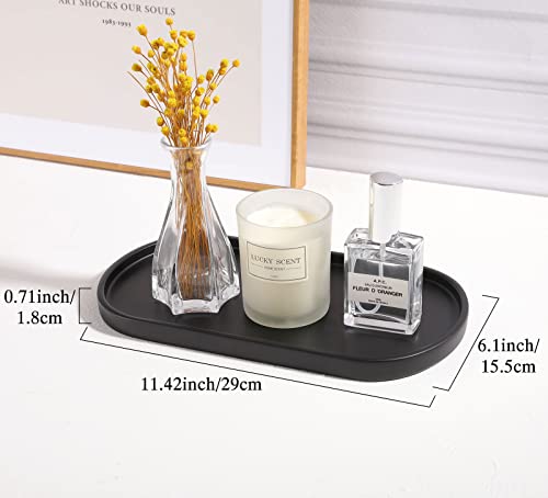 Luxspire 11.4" Oval Bathroom Tray for Countertop Organizer, Matte Black | M, non-slip waterproof resin, easy wipe clean, fits bath kitchen vanity, holds jewelry toiletries soap - color: Matte Black, style: Medium