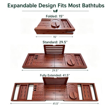 Bamboo Bathtub Tray, Expandable Foldable Bath Caddy, Walnut | 29-42" Bath Shelf Over Tub with Rotating Phone Holder, Tablet & Wine Holders, Locking Design for Spa, Bathroom & Gifts - color: B-walnut