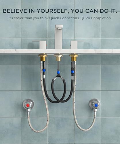 QFN Bathroom Faucet 3 Hole 8 Inch Widespread for Vanity Sink Brushed Nickel | Two Handles Bathroom Sink Faucet Lead-Free Square Design with Supply Lines, 4-12 Inch 3 Hole Install, for RV Vanity Laundry - color: Brushed Nickel, style: Square