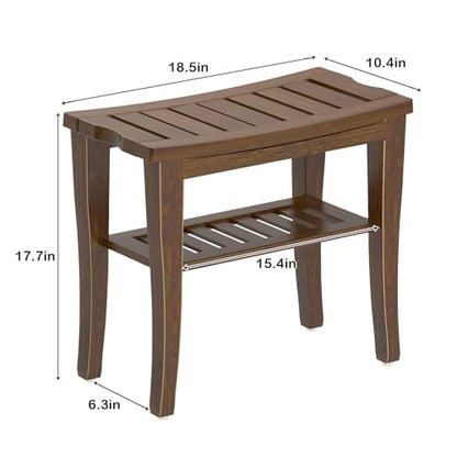 SogesPower Bamboo Shower Bench Bathroom Spa Bench Shower Seat Shower Bench Waterproof Storage Shelf, Walut - color: Brown