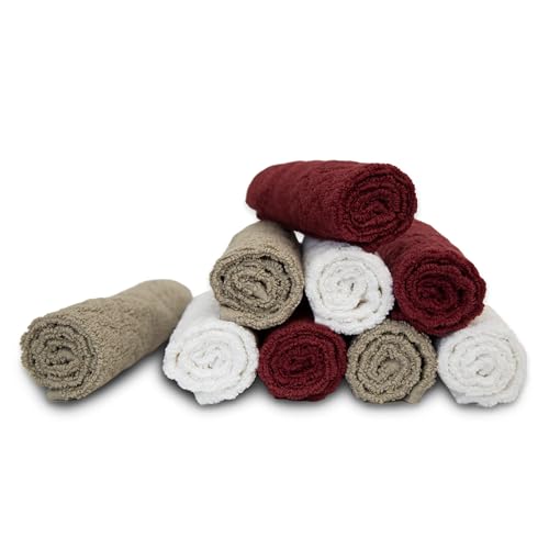 PH Pleasant Home Diamond Wash Cloths Set - 12 Pack (12” x 12”) – 509 GSM - 100% Ring Spun Cotton Wash Cloth - Super Soft and Highly Absorbent Face Towels (Maroon, White & Tan) - color: Maroon, White & Tan, style: Diamond