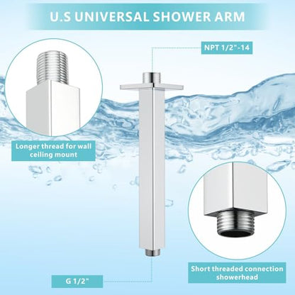 Ceiling Mounted Shower Arm with Flange, Universal Connection 1/2 NPT Straight, Made of Thicken Stainless Steel, Square Extension Arm for Fixed Rain Shower Head(16 Inch, Chrome) - color: Chrome, style: 16 Inch