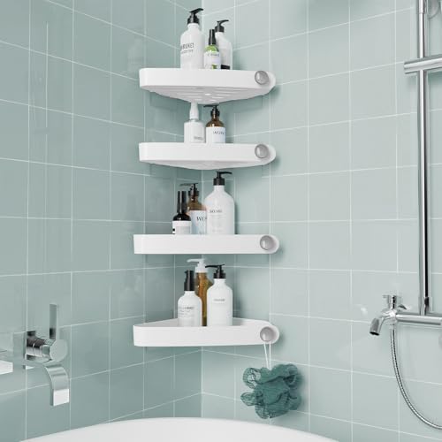 Plastic Shower Caddy Corner (for 90° Only), 4 Pack, White | Adhesive Corner Shower Shelves for Bathroom Organizers and Storage, Bathroom Decor - color: White, size: 4 Pack