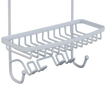 Bath Bliss Shower Head Caddy, Suction Cup Backing, 2 Tier Shelving & 6 Accessory Hooks, White (23386-WHITE) - color: White