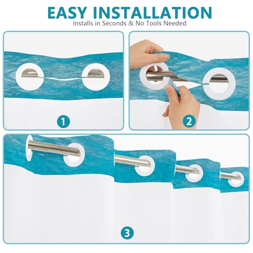 No Hook Shower Curtain and Liner Set, Washable Shower Curtain Liner & Ventilation Window, Water Repellent Bath Curtain Features Realistic-Style Sea Turtle Pattern, Bathroom Essentials, 71x74 Inch - color: Underwater World