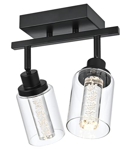 MELUCEE 2 Lights LED Tracking Light Ceiling Rotatable Spotlight Black | Kitchen Ceiling Light Fixtures Bathroom Vanity Lights Wall Mounted with Clear Glass, Built-In LED Chips, 5-Color Temperature - color: Black, size: 2 Lights