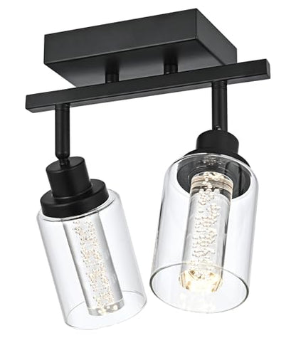 MELUCEE 2 Lights LED Tracking Light Ceiling Rotatable Spotlight Black | Kitchen Ceiling Light Fixtures Bathroom Vanity Lights Wall Mounted with Clear Glass, Built-In LED Chips, 5-Color Temperature - color: Black, size: 2 Lights