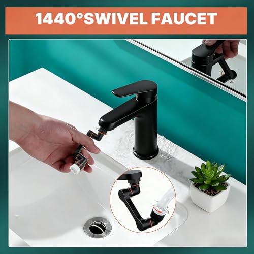 1440° Rotatable Faucet Extender - Universal Kitchen Sprayer, 2 Modes Splash Water Aerator, 1080°+360° Rotating Sink Faucet Aerator Extension, Swivel Faucet Adapter for Kitchen/Bathroom Black