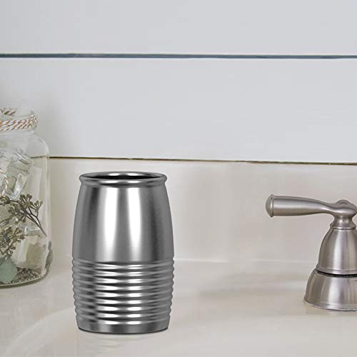 nu steel Arvada Ribbed Metal Rust Resistant Stainless Steel Tumbler Cup for Bathroom Vanity Countertops for Rinsing, Drinking, Storing Dental Accessories and Organizing Makeup Brushes, Eye Liners