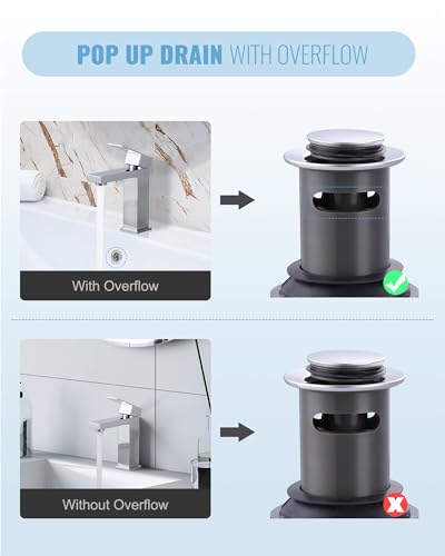 Bathroom Sink Drain with Overflow Vessel Sink Stopper,Pop Up Drain for Bathroom Sink Pop Up Drain Stopper for Hair Catcher,Chrome - color: Chrome, style: With Overflow