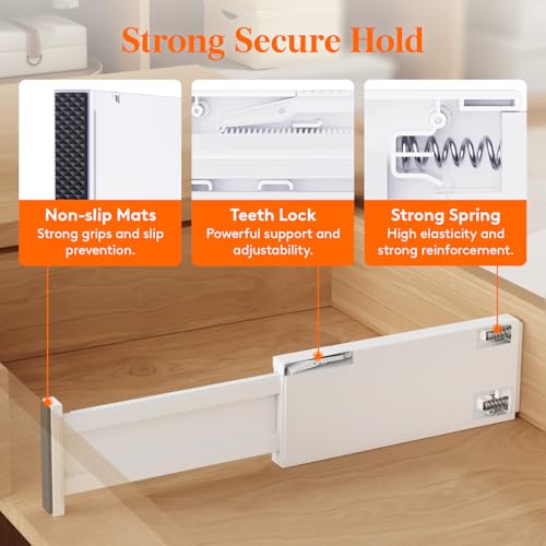 Lifewit 5 Pack Upgrade Drawer Dividers for Clothes, 4" High 11"-17" Adjustable Dresser Drawer Organizers, Expandable White Plastic Drawer Separators for Kitchen, Nursery, Office Organization & Storage | 5 Pack 11"-17" Expandable White Plastic Drawer Separ