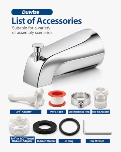 Universal Bathtub Faucet with Diverter, Tub Spout Replacement Fits 1/2" Slip-on Copper Pipe and 1/2" & 3/4" IPS Threaded, Bathroom Tub Faucet Set with Adapters and Hex Wrench (Chrome) - color: Chrome