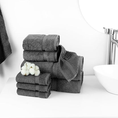 Chakir Turkish Linens Set of 8 Towel Set, 100% Cotton Luxury Turkish Towels for Bathroom, Soft Absorbent Bath Towel Set with 2 Bath Towels 2 Hand Towels 4 Washcloths, Dark Gray - color: Dark Gray