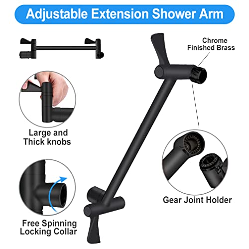 Shower Head, Kaqinu 8'' High Pressure Rainfall Shower Head/Handheld Showerhead Combo with 11” Extension Arm, Anti-leak Shower Head with Holder/Hose, Flow Regulator - Matt Black - color: Matt Black, size: 8 Inch