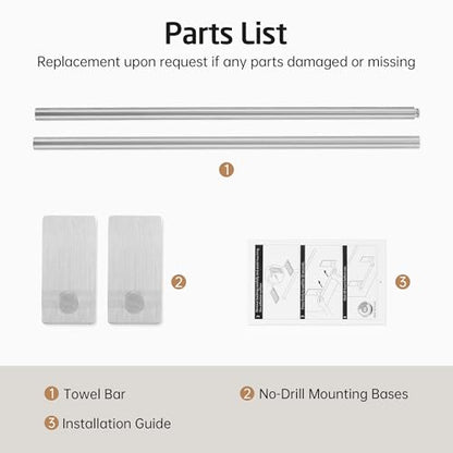 KES Adhesive Towel Bar 30-Inch Bathroom No Drill Towel Holder Sticky on Towel Rack Easy Install SUS304 Stainless Steel Rustproof Brushed Finish, A7000S75B-2 | No Drilling Required, Suitable For Kitchen, SUS304 Stainless Steel, Rust-Resistant, Resists Scra