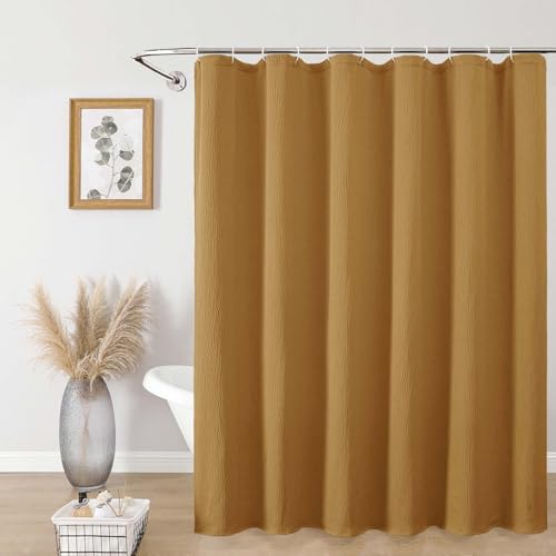 Aiyufeng 3D Textured Gold Shower Curtain for Bathroom, Fabric Shower Curtain Soft Cloth & Hotel Spa Quality, Luxury Boho Bathroom Curtains, Machine Washable, Gold, 72x72 Inches - color: Gold, size: 72"W x 72"L (Pack of 1)