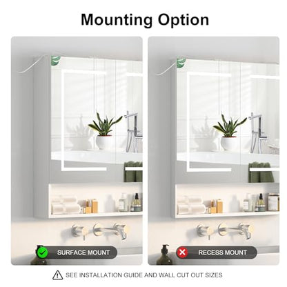 Lighted Medicine Cabinet with 2 Doors,Large Led Medicine Cabinet with Mirror,Anti-Fog, Wall-Mounted Bathroom Mirror with Storage,Brightness Adjustable,31.5" Wx30 H