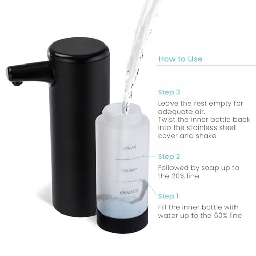 Home Zone Living Foaming Hand Soap Dispenser | Stainless Steel Outer Cover, Refillable Pump for Kitchen and Bathroom Sinks, Black - color: Black
