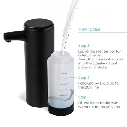 Home Zone Living Foaming Hand Soap Dispenser | Stainless Steel Outer Cover, Refillable Pump for Kitchen and Bathroom Sinks, Black - color: Black