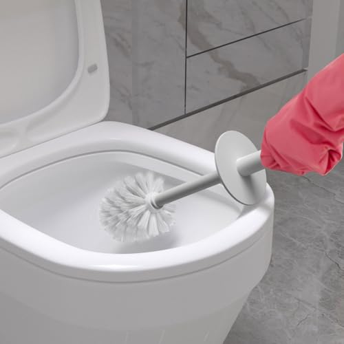 Topsky 2 Pack Compact Toilet Brush & Holder Set, Plastic Round Barrel Loo Brush with 2 Replacement Toilet Brush Head, Durable for Bathroom Toilet, Gray - color: Gray