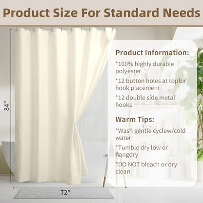 Siiluminisoy Shower Curtain and Liner Set, Waffle Shower Curtain Set with 12 Stainless Steel Hooks, Waterproof Luxury Fabric Shower Curtains for Bathroom and Hotel, Cream, 72" W x 84" H - color: Cream, size: 72"W x 84"L (Pack of 1)