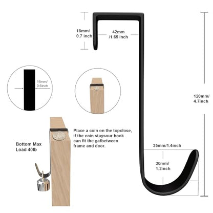 5 Pack Over The Door Hooks(L=4.7"), Over Door Hanger, Heavy Duty No Drill Hanger for Towels, Coats, Hats, Bags in Bathroom, Bedroom, Kitchen, Living Room-Black - color: Black(5 Pack 4.7")