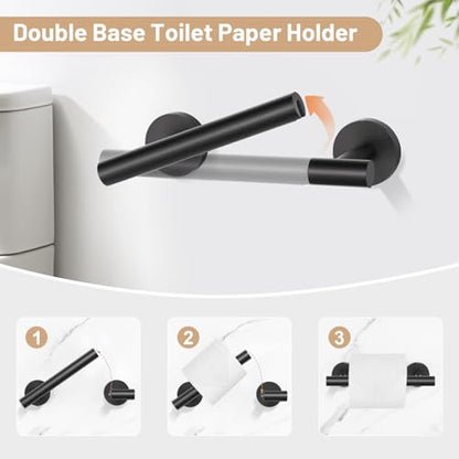 Black Bathroom Hardware Set, 4-Piece Towel Holder Set Include Double Bases Toilet Paper Holder,Towel Ring and 2 Towel Hooks Stainless Steel Wall Mounted Bathroom Hardware Accessories Set - color: Matte Black, size: Set B