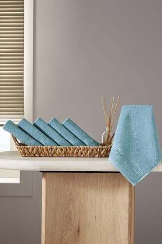 Ozdilek 6-Piece Washcloth Set 13x13 Towels 100% Turkish Cotton, Soft, Absorbent, Gentle on Sensitive Skin, Multi-Purpose Use, Washable, Reusable, Ideal for Baby Care & Spa 6 Towels (Milky Blue) - color: Milky Blue