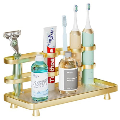 YOOLENS Electric Toothbrush Holder for Bathroom Countertop 5 Metal Slots Toothpaste Razor Mouthwash Organizer, Gold - color: Gold