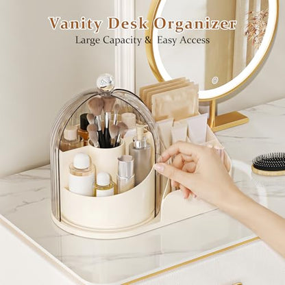 360 Rotating Makeup Organizer with Clear Dust Lid, Multi-compartment Perfume & Makeup Brush Holder, Large Capacity Vanity Desk Storage for Cosmetics, Skincare, Kitchen, Pantry, Bathroom Countertop