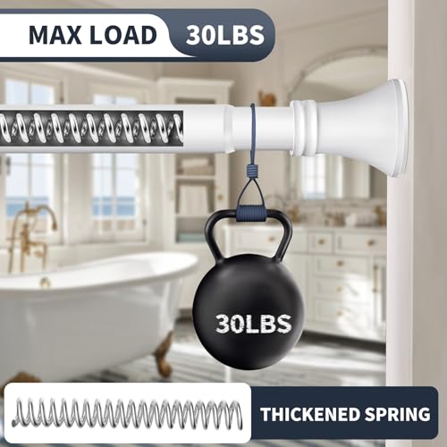 White Shower Curtain Rod 36-84 Inch(3-7ft), No Slip No Drill Stainless Steel Spring Tension Curtain Rod, No Rust Shower Rod Adjustable For Bathroom Window Bedroom - color: White, size: 36"-84"