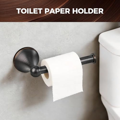 Bathroom Towel Bar Accessories Set，Oil Rubbed Bronze Bathroom Hardware Set, Includes 24In Towel Bar, Towel Ring, Robe Towel Hooks,Toilet Paper Holder, Bathroom Towel Rack Set