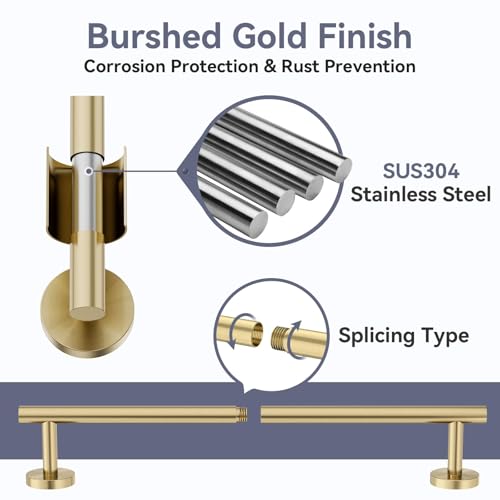 Gold Bathroom Accessories 5 Piece, 24 Inch Bath Hardware | Wall Mounted Brushed Gold Towel Rack, Durable SUS304 Stainless Steel Towel Bar Set - color: Brushed Gold-5pcs, size: 26 Inch